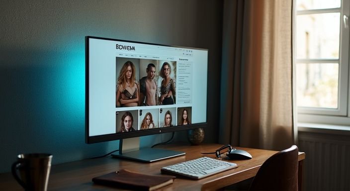Een kamer met een computer die BDSM-advertenties en profielen toont. Een kamer met een computer die BDSM-advertenties voor BDSM sexcontact in Gelderland en profielen toont.