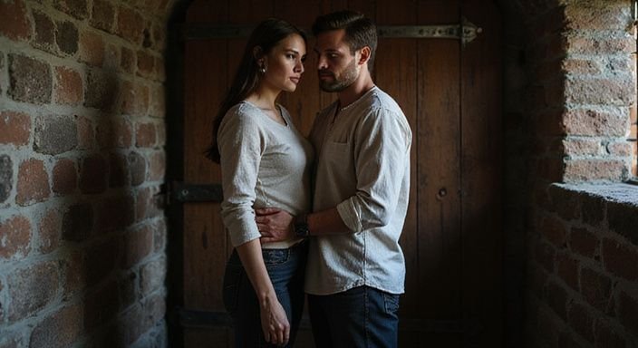 Een man en vrouw staan dicht bij elkaar in een historische ruimte. Een man en vrouw staan dicht bij elkaar in een historische ruimte en genieten van BDSM Sexcontact Groningen.