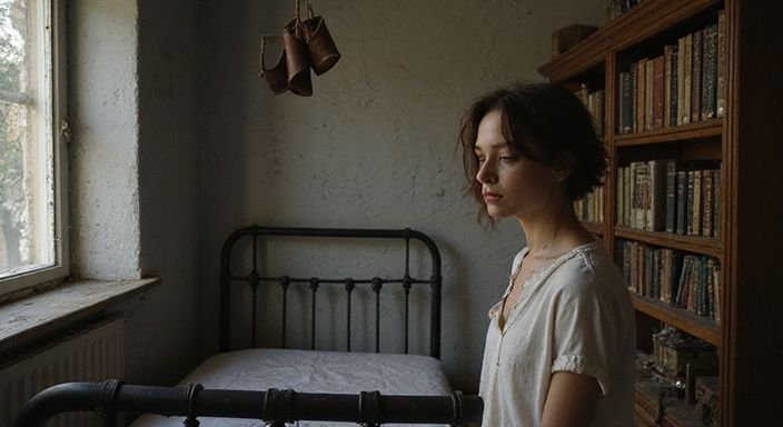Een intieme slaapkamer met een bed en BDSM-boeken. Een intieme slaapkamer met een bed en BDSM-boeken.