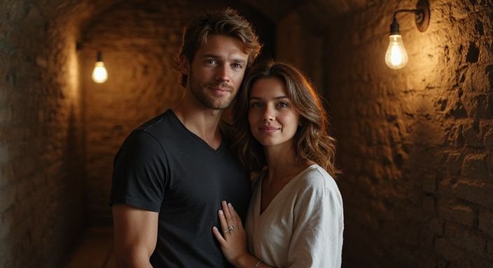 Een paar in een middeleeuwse dungeon, intiem en authentiek.