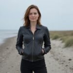 BDSM Sexcontact Zeeland: Ontmoet Kinky Liefhebbers in de Regio Een vrouw in een leren jas, staand op een rustig strand