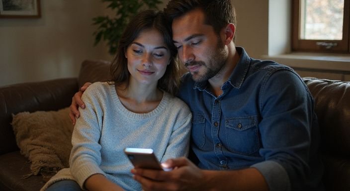 Een stel op een leren bank bespreekt interesses op FetLife.