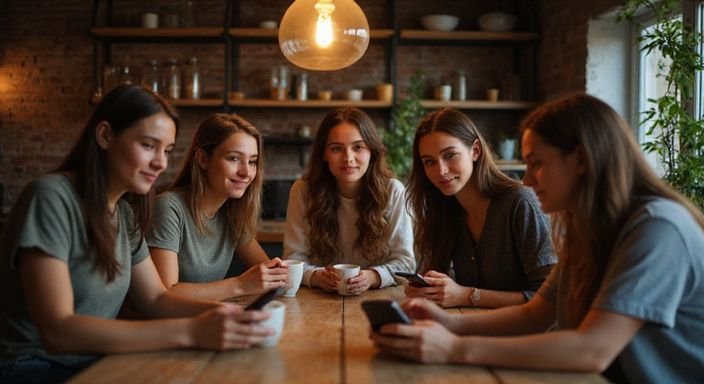 Een diverse groep jonge volwassenen geniet van een sociale interactie in een café. Een diverse groep jonge volwassenen geniet van een sociale interactie in een café.