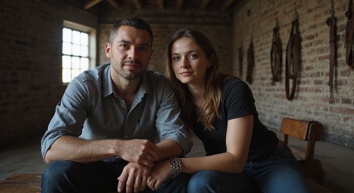 Een man en vrouw zitten samen in een unieke, sfeervolle ruimte. Een man en vrouw zitten samen in een unieke, sfeervolle ruimte.