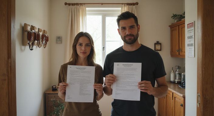 Een man en vrouw houden identiteits- en toestemmingsformulieren vast. Een man en vrouw houden identiteits- en toestemmingsformulieren vast.