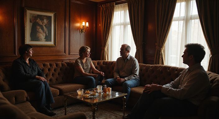 Een groep middelbare stellen geniet van een intieme avond in een club. Een groep middelbare stellen geniet van een intieme avond in een BDSM club.