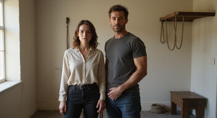 Een vrouw en man delen een consensuele BDSM-dynamiek met respect.