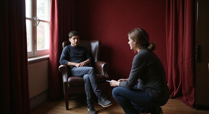 Een intieme ruimte met twee personen in een vertrouwelijke gesprek. Een intieme ruimte met twee personen in een vertrouwelijke gesprek.