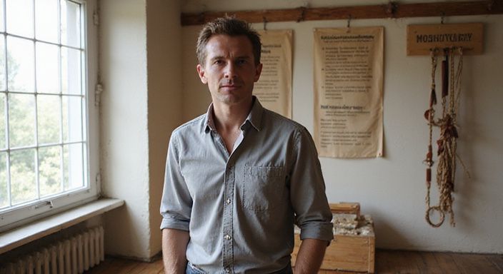 Een persoon leidt een workshop over bondagespellen in een nette ruimte.