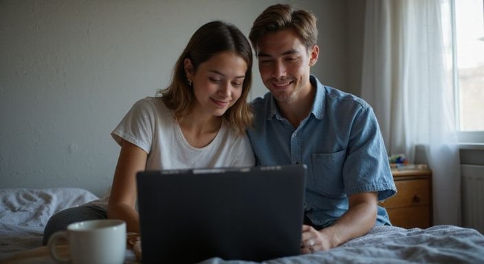 Een jong stel geniet van een intieme en nieuwsgierige moment samen. Een jong stel geniet van een intieme en nieuwsgierige moment samen.