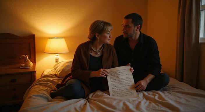Een vrouw en een man bespreken BDSM dominant of sub op een bed.
