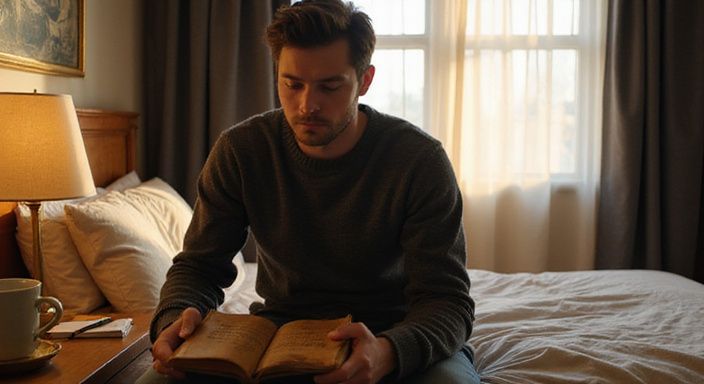 Een jonge persoon zit contemplatief op de rand van een bed. Een jonge persoon zit contemplatief op de rand van een bed.