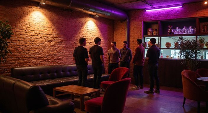 Een gezellige lounge met comfortabele meubels en sociale interactie. Een gezellige lounge met comfortabele meubels en sociale interactie.
